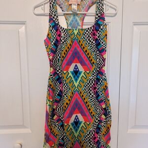 Mara Hoffman Neon Geometric Midi Dress - Pink, Teal, Yellow, Black